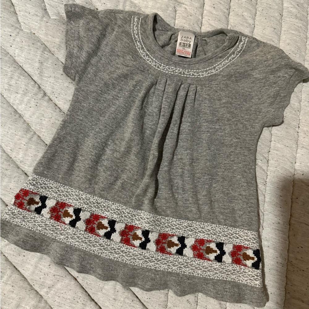 Zara Gray Kids Blouse with Embroidered Floral Hem